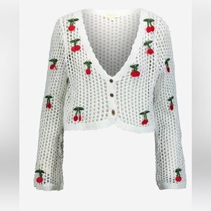 Rebellion Again Crochet Cardigan with 🍒 Cherry Appliqué 
Cropped Size S